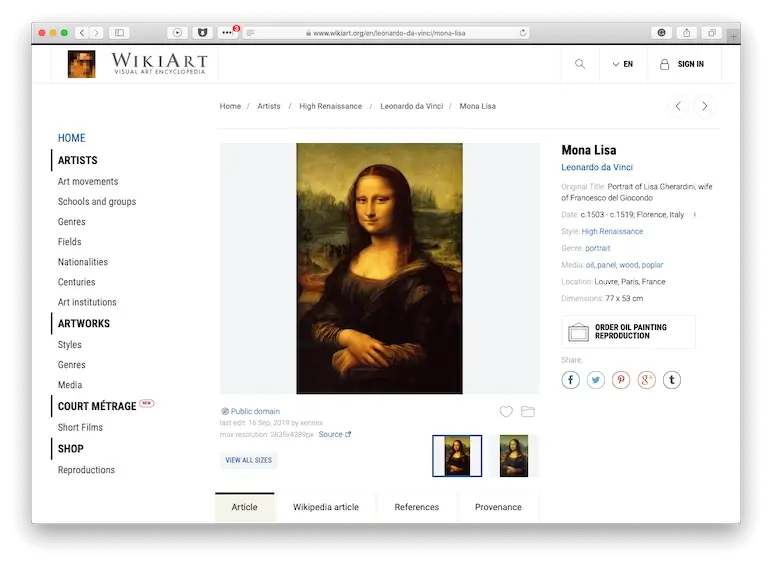 Visual art web encyclopedia Wikiart cover